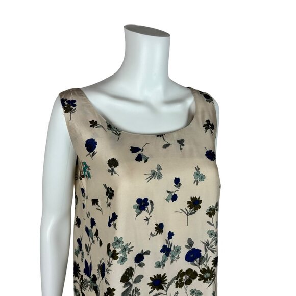 Vintage 60s Floral Dress Women's Small Blue Border Print Acetate Thin Shift - Picture 4 of 10